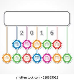 Simple 2015 Calendar design with colorful hanging gears stock vector