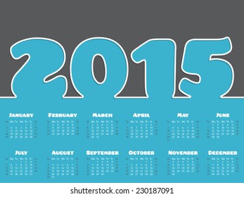 Simple 2015 calendar design in gray and blue with white line