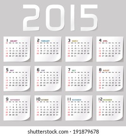 Simple 2015 Calendar / 2015 calendar design / 2015 calendar vertical - week starts with sunday 