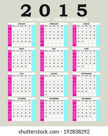Simple 2015 Calendar / 2015 calendar design / 2015 calendar vertical - week starts with sunday 