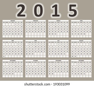 Simple 2015 Calendar / 2015 calendar design / 2015 calendar vertical - week starts with sunday 