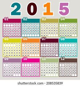 Simple 2015 Calendar / 2015 calendar design / 2015 calendar vertical - week starts with Sunday 