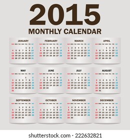 Simple 2015 Calendar / 2015 calendar design / 2015 calendar vertical - week starts with sunday 