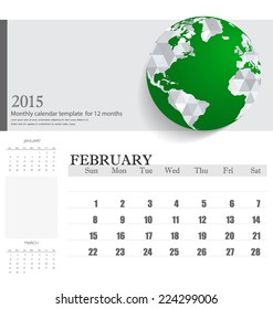 Simple 2015 calendar, February. Vector illustration.