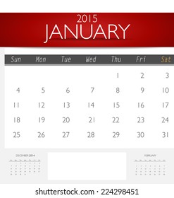Simple 2015 calendar, January. Vector illustration.