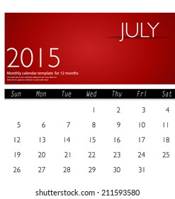 Simple 2015 calendar, July. Vector illustration.