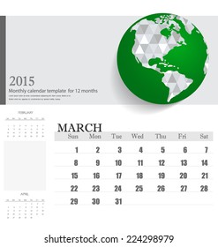 Simple 2015 calendar, March. Vector illustration.