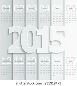 Simple 2015 Calendar. Months, made in the paper style with shadows, vector.