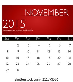 Simple 2015 calendar, November. Vector illustration.