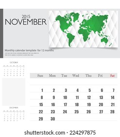 Simple 2015 calendar, November. Vector illustration.