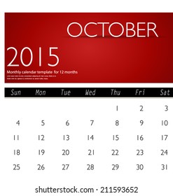 Simple 2015 calendar, October. Vector illustration.