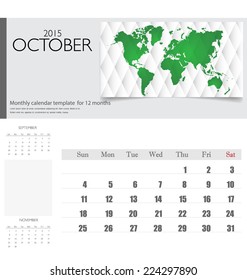 Simple 2015 calendar, October. Vector illustration.