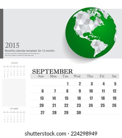 Simple 2015 calendar, September. Vector illustration.