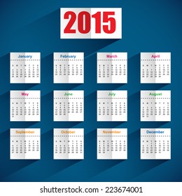 Simple 2015 calendar with shadows
