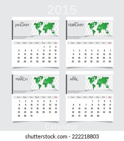 Simple 2015 year calendar (January, February, March, April). Vector illustration.