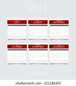 Simple 2015 year calendar (July, August, September, October, November, December). Vector illustration.