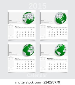 Simple 2015 year calendar (May, June, July, August). Vector illustration.