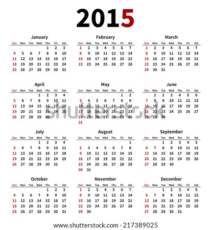 simple 2015 year calendar on white stock vector royalty free 2015 year calendar