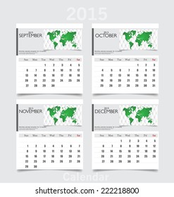 Simple 2015 year calendar (September, October, November, December). Vector illustration.