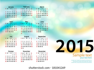 Simple 2015 year calendar. Vector EPS 10 illustration.