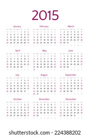 Simple 2015 year calendar vector grid