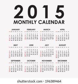 Simple 2015 year vector calendar / 2015 calendar design / 2015 calendar vertical - week starts with sunday 