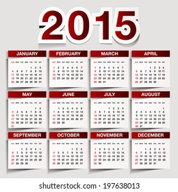 Simple 2015 year vector calendar / 2015 calendar design / 2015 calendar vertical - week starts with sunday 