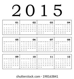 Simple 2015 year vector calendar / 2015 calendar design / 2015 calendar vertical - week starts with sunday 