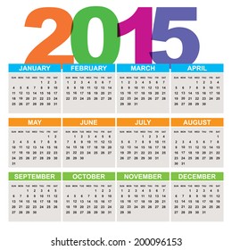 Simple 2015 year vector calendar / 2015 calendar design / 2015 calendar vertical - week starts with sunday 