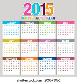 Simple 2015 year vector calendar / 2015 calendar design / 2015 calendar vertical - week starts with Sunday 