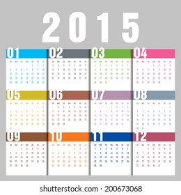 Simple 2015 year vector calendar / 2015 calendar design / 2015 calendar vertical - week starts with Sunday 