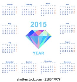 Simple 2015 year vector calendar with diamond