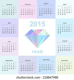 Simple 2015 year vector calendar with diamond