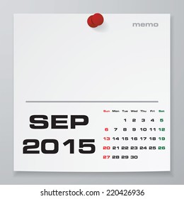 Simple 2015 year vector calendar with free space for your sample text : September 2015