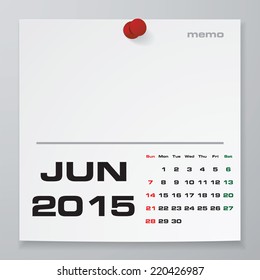 Simple 2015 year vector calendar with free space for your sample text : June 2015