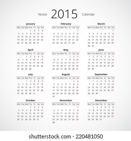 Simple 2015 year vector calendar