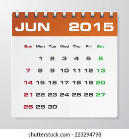 Simple 2015 year vector calendar with free space for your sample text : June 2015