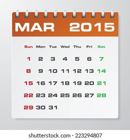 Simple 2015 year vector calendar with free space for your sample text : March 2015