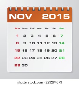 Simple 2015 year vector calendar with free space for your sample text : November 2015