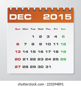 Simple 2015 year vector calendar with free space for your sample text : December 2015