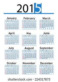 Simple 2015 year vector calendar