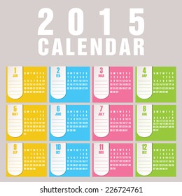 Simple 2015 year vector calendar / 2015 calendar design / 2015 calendar vertical - week starts with Sunday 