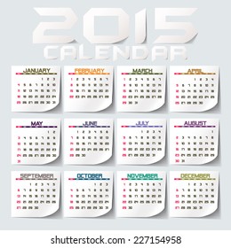 Simple 2015 year vector calendar / 2015 calendar design / 2015 calendar vertical - week starts with Sunday 