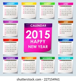 Simple 2015 year vector calendar / 2015 calendar design / 2015 calendar vertical - week starts with Sunday 