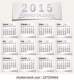 Simple 2015 year vector calendar / 2015 calendar design / 2015 calendar vertical - week starts with Sunday 