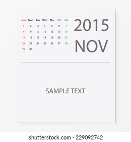 Simple 2015 year vector calendar : November 2015