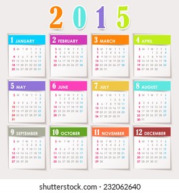 Simple 2015 year vector calendar / 2015 calendar design / 2015 calendar vertical - week starts with Sunday 