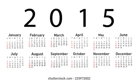 Simple 2015 year vector calendar