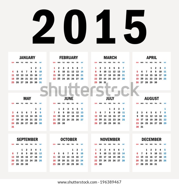 Simple 15 Year Vector Calendar 15 Stock Vector Royalty Free
