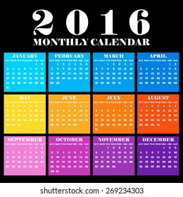 Simple 2016 Calendar / 2016 calendar design / 2016 calendar vertical - week starts with Sunday 